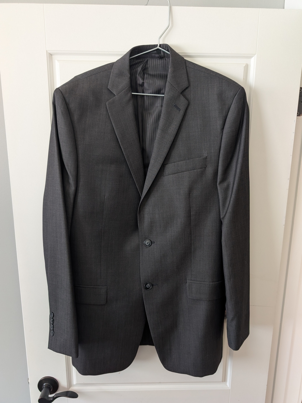 Calvin Klein 100% Wool 2-Piece Suit Charcoal Grey Made in Canada Pants 34x36 EUC